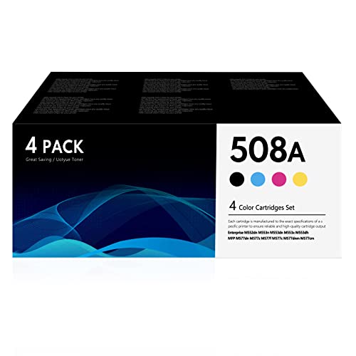 508A Toner Cartridge (4 Pack, 1BK/1C/1M/1Y) - UOTY Compatible 508A CF360A CF361A CF362A CF363A Toner Replacement for HP Enterprise MFP M577dn M577f M577c M577dnm M577cm Printer Toner (High Yield)