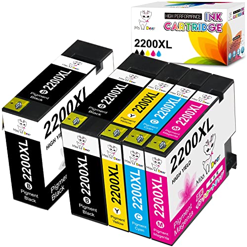 MS Deer Compatible PGI-2200XL Pigment Ink Cartridges Replacement for Canon 2200 XL for Maxify MB5420 MB5320 MB5120 MB5020 iB4120 iB4020 Printers (2 Pigment Black, 1 Cyan, 1 Magenta, 1 Yellow) 5-Pack