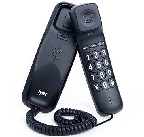 Tyler Landline Corded Phone - Big Button for Seniors - Loud Ringer for Hearing Impaired - Wall Mountable - LED Call Light Indicator - Volume Control - Power Outage Safe - Home Phone Black (TBBP6-B)