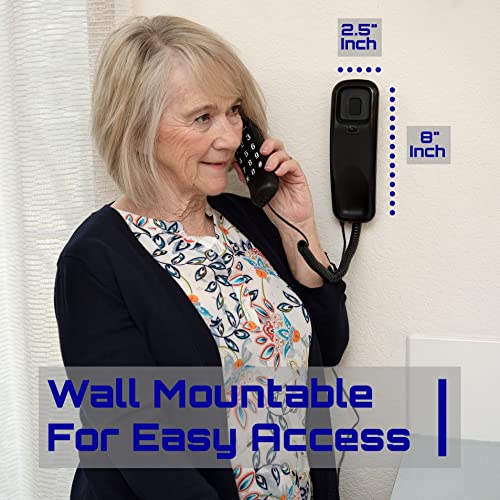 Tyler Landline Corded Phone - Big Button for Seniors - Loud Ringer for Hearing Impaired - Wall Mountable - LED Call Light Indicator - Volume Control - Power Outage Safe - Home Phone Black (TBBP6-B)