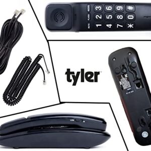 Tyler Landline Corded Phone - Big Button for Seniors - Loud Ringer for Hearing Impaired - Wall Mountable - LED Call Light Indicator - Volume Control - Power Outage Safe - Home Phone Black (TBBP6-B)