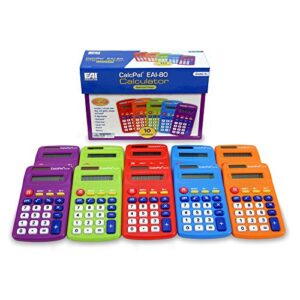 eai education calcpal eai-80 basic solar calculator, dual-power for school, home or office: assorted colors – set of 10
