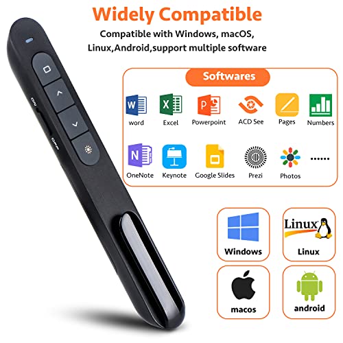 Presentation Clicker USB PowerPoint Clicker Presentation Remote Clicker,2.4G RF Presenter Pointer Slide Advancer with hyplink&Volume Control (Battery Included)