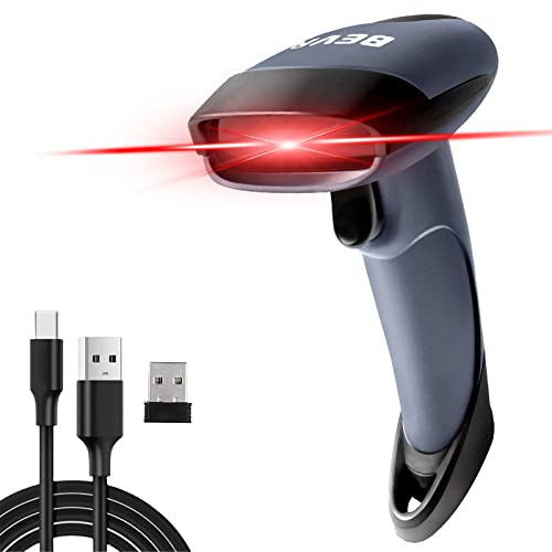 Wireless Handheld Barcode Scanner BEVA 2-in-1 Wired Bar Code Reader 2.4GHz Wireless & USB 2.0 Wired Handheld Bar Code Scanner 1D Laser Barcode Reader for POS PC Laptop and Computer