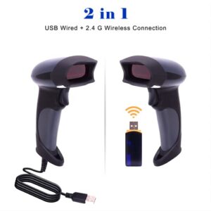 Wireless Handheld Barcode Scanner BEVA 2-in-1 Wired Bar Code Reader 2.4GHz Wireless & USB 2.0 Wired Handheld Bar Code Scanner 1D Laser Barcode Reader for POS PC Laptop and Computer