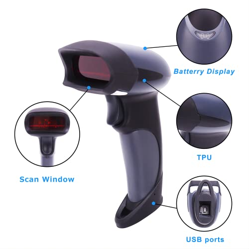 Wireless Handheld Barcode Scanner BEVA 2-in-1 Wired Bar Code Reader 2.4GHz Wireless & USB 2.0 Wired Handheld Bar Code Scanner 1D Laser Barcode Reader for POS PC Laptop and Computer