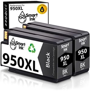smart ink compatible ink cartridge replacement for hp 950xl 950 xl (black, 2 pack combo) to use with officejet pro 8600 8610 8620 8600 plus 8100 8625 8615 8630 8110 8616 8640 8660 251dw 271dw