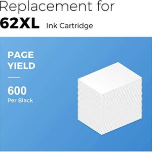 MYCARTRIDGE 62XL Black Remanufactured Ink Cartridge Replacement for HP 62 62XL (2-Pack) Use with OfficeJet 5740 8040 5741 Envy 7640 5660 5540 7645 OfficeJet 200 250