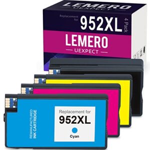 952xl lemerouexpect compatible ink cartridge replacement for hp 952 xl combo pack for officejet pro 8710 8720 7740 8715 printer (black cyan magenta yellow, 4-pack)