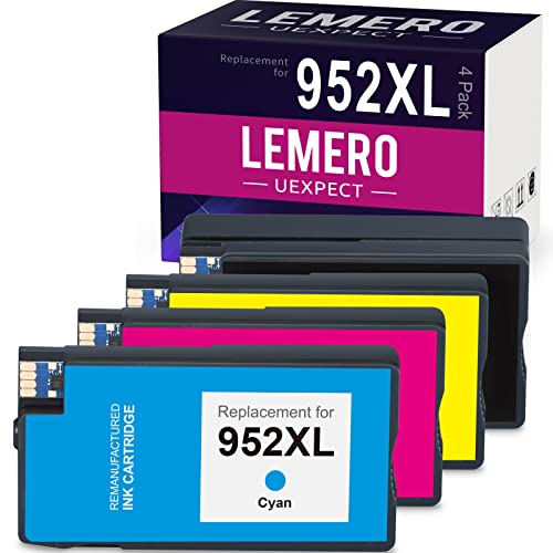 952XL LemeroUexpect Compatible Ink Cartridge Replacement for HP 952 XL Combo Pack for Officejet Pro 8710 8720 7740 8715 Printer (Black Cyan Magenta Yellow, 4-Pack)