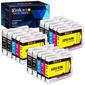 E-Z Ink (TM Compatible Ink Cartridge Replacement for Brother LC51 LC-51 LC51BK LC51C LC51M LC51Y Compatible with MFC-440CN MFC-465CN MFC-665CW Printer (6 Black, 3 Cyan, 3 Magenta, 3 Yellow) 15 Pack