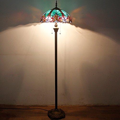 WERFACTORY Tiffany Floor Lamp Green Brown Liaison Stained Glass Standing Reading Light 16X16X64 Inches Antique Pole Corner Lamp Decor Bedroom Living Room Home Office S160G Series