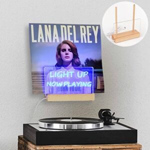 bijun now playing vinyl record stand, now spinning vinyl display stand wall mount or tabletop vinyl record holder wooden floating shlelf for albums lp display storage with illuminated acrylic panel