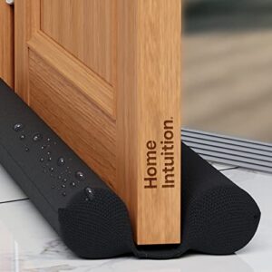 home intuition 36 inch twin door draft stopper for bottom of doors weather stripping, black, 1 pack