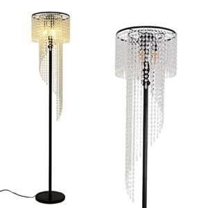 hsyile ku300270 mini modern elegance crystal floor lamp for living room,bedroom,office – standing tall pole lamp – classic black – 3 lights