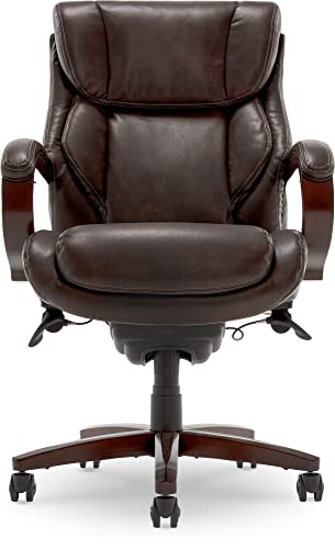 La-Z-Boy Bellamy Bonded Leather Executive Office Chair with Memory Foam Cushions, Brown