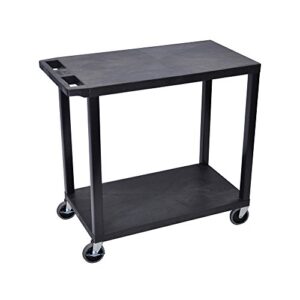 offex 32″ x 18″ mobile multipurpose utility cart with 2 flat shelves, push handle – black, great for garage, shop or storage area