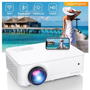 full hd native 1080p wifi bluetooth projector, 16000lm 450″ display support 4k movie projector, high brightness for home theater and business, compatible with ios/android/tv stick/ps4/hdmi/ppt