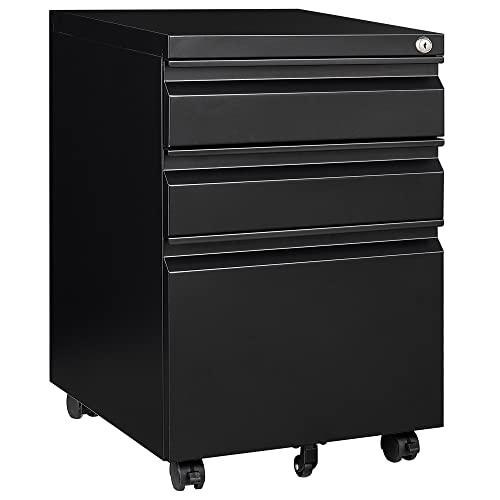 Letaya Mobile Metal File Cabinet,3 Drawer Vertical Under Desk Lockable Storage Office Cabinets,Organizer Letters/Legal/A4(Fully Assembled Except Casters)