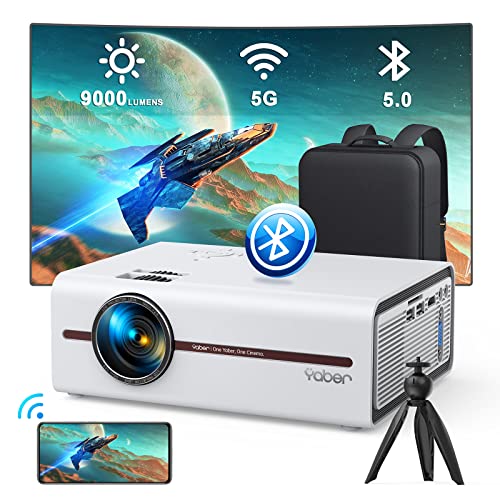 Projector with WiFi and Bluetooth, 9000L Portable Movie Projector 5G WiFi 1080P 4K Support, YABER V5 Mini Home Theater Projector with Tripod and Bag Compatible with Phone HDMI PC TV Stick