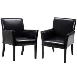 giantex leather reception guest chairs set of 2 w/padded seat and arms ergonomic mid-back office executive side chair for meeting waiting room conference office guest chairs, black