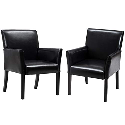 Giantex Leather Reception Guest Chairs Set of 2 W/Padded Seat and Arms Ergonomic Mid-Back Office Executive Side Chair for Meeting Waiting Room Conference Office Guest Chairs, Black