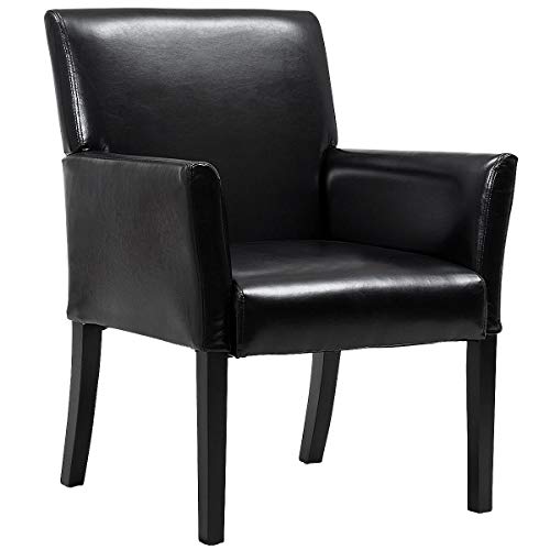 Giantex Leather Reception Guest Chairs Set of 2 W/Padded Seat and Arms Ergonomic Mid-Back Office Executive Side Chair for Meeting Waiting Room Conference Office Guest Chairs, Black