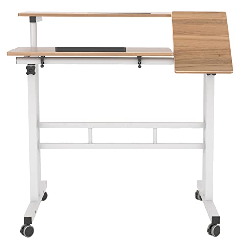 sogesfurniture Height Adjustable Sit Stand Workstation Mobile Standing Desk Home Office Desk with Standing and Seating,Oak