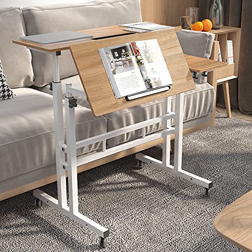 sogesfurniture Height Adjustable Sit Stand Workstation Mobile Standing Desk Home Office Desk with Standing and Seating,Oak