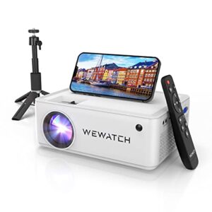 wifi bluetooth projector with 12 inch lightweight tripod stand, wewatch 8500l portable movie projector for home outdoor, 1080p video and 260″ display supported, use with tv stick, hdmi, ios, android