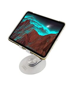 likekil aluminum phone tablet stand, foldable,adjustabl, 360° rotating base, compatible with iphone/ipad/switch/kindle/tab（4-12.9″）(silver)