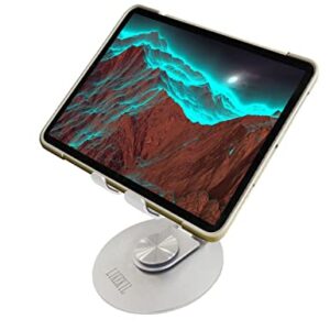 LIKEKIL Aluminum Phone Tablet Stand, Foldable,Adjustabl, 360° Rotating Base, Compatible with iPhone/iPad/Switch/Kindle/Tab（4-12.9"）(Silver)