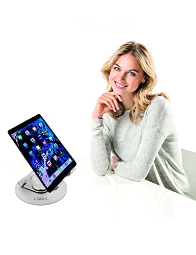 LIKEKIL Aluminum Phone Tablet Stand, Foldable,Adjustabl, 360° Rotating Base, Compatible with iPhone/iPad/Switch/Kindle/Tab（4-12.9"）(Silver)