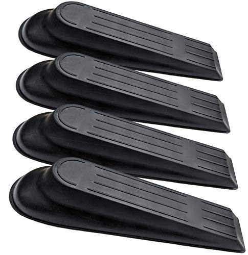 Bundaloo Door Stopper Set - Pack of 4 Portable Black Flexible Jammer Wedges - Keeps Doors Open, No Sliding or Marking Floors or Carpets - Blocker for Hotel, Home, Office, Residential, Commercial Use