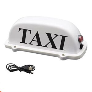drflysd usb rechargeable battery taxi top light roof taxi sign with magnetic base waterproof taxi dome light, white