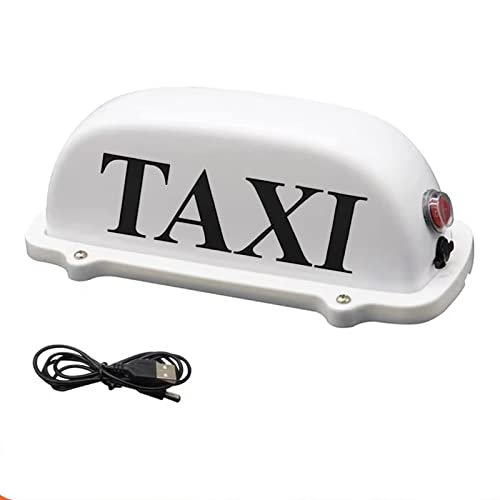 DRFLYSD USB Rechargeable Battery Taxi Top Light Roof Taxi Sign with Magnetic Base Waterproof Taxi Dome Light, White