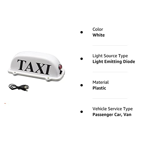 DRFLYSD USB Rechargeable Battery Taxi Top Light Roof Taxi Sign with Magnetic Base Waterproof Taxi Dome Light, White