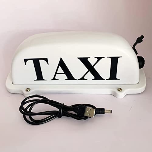 DRFLYSD USB Rechargeable Battery Taxi Top Light Roof Taxi Sign with Magnetic Base Waterproof Taxi Dome Light, White