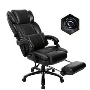 COLAMY High-Back Reclining Office Chair with Footrest, Big Tall Bonded Leather Adjustable Tilt Angle Height Lumbar Support Home Desk Task Executive Chair, Black