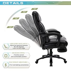 COLAMY High-Back Reclining Office Chair with Footrest, Big Tall Bonded Leather Adjustable Tilt Angle Height Lumbar Support Home Desk Task Executive Chair, Black