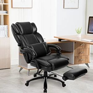 COLAMY High-Back Reclining Office Chair with Footrest, Big Tall Bonded Leather Adjustable Tilt Angle Height Lumbar Support Home Desk Task Executive Chair, Black