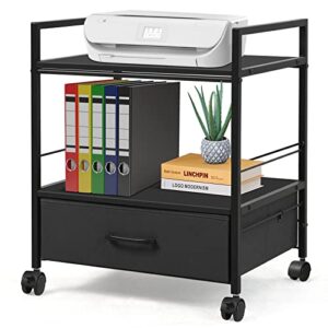 lezioa mobile printer stand with storage drawer, vintage fabric file cabinet printer cart for home office (black)