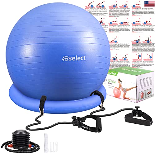 HBselect Exercise Ball Chair &Anti-Slip Stability Base & Resistance Bands, Extra Thick Anti Burst Swiss Gym Ball for Yoga, Pilates, Birthing Pregnancy