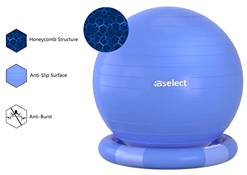 HBselect Exercise Ball Chair &Anti-Slip Stability Base & Resistance Bands, Extra Thick Anti Burst Swiss Gym Ball for Yoga, Pilates, Birthing Pregnancy