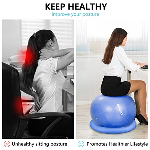 HBselect Exercise Ball Chair &Anti-Slip Stability Base & Resistance Bands, Extra Thick Anti Burst Swiss Gym Ball for Yoga, Pilates, Birthing Pregnancy