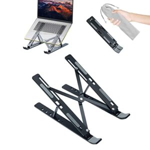 dtech fold flat laptop stand riser holder dock adjustable height aluminum alloy nonslip adhesive portable foldable computer cradle for travel home office desk notebook tablet 9- 15.6 inch, black