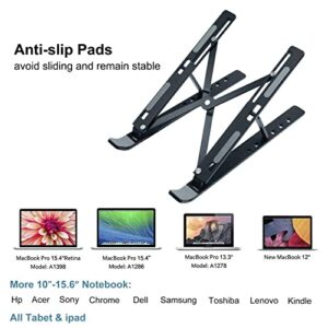 DTech Fold Flat Laptop Stand Riser Holder Dock Adjustable Height Aluminum Alloy Nonslip Adhesive Portable Foldable Computer Cradle for Travel Home Office Desk Notebook Tablet 9- 15.6 inch, Black