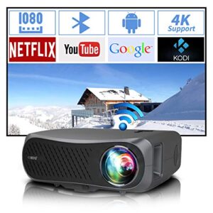 full hd wifi bluetooth projector 1080p native support 4k,10000 lumen led smart android wireless home outdoor business projector 1920×1080 usb hdmi vga av audio for laptop pc tv dvd ps4 smartphones mac