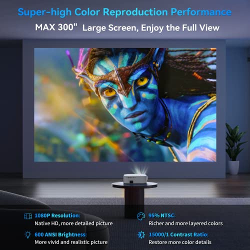 5G WiFi Bluetooth Home Projector, Toperson Native 1080P 600 ANSI 4K Supported Max 300" with 4P/4D Keystone Correction Video Projector for iPhone Android Smartphone, TV Stick, HDMI, Laptop, Tablet