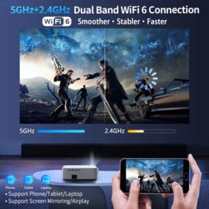 5G WiFi Bluetooth Home Projector, Toperson Native 1080P 600 ANSI 4K Supported Max 300" with 4P/4D Keystone Correction Video Projector for iPhone Android Smartphone, TV Stick, HDMI, Laptop, Tablet